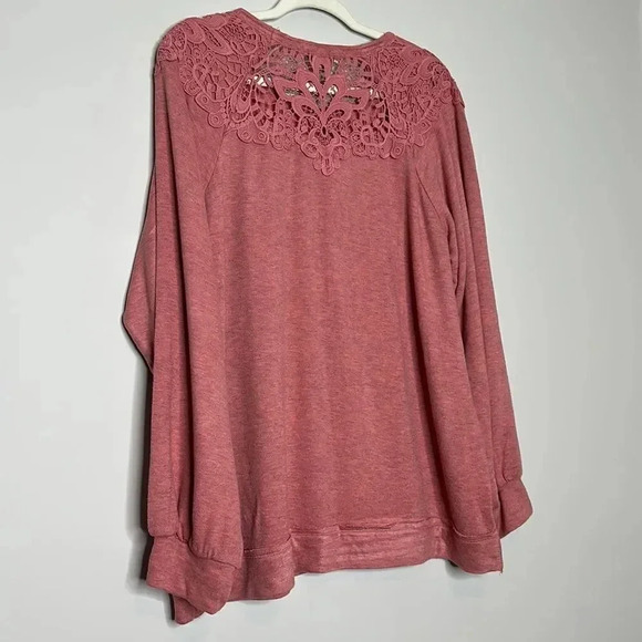 Women's Lace Detail Sweatshirt - Knox Rose Pink Size XXL - Picture 10 of 10
